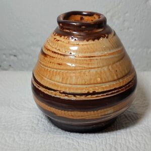 Handcrafted Southwest Style Brown and Cream Ceramic Vase